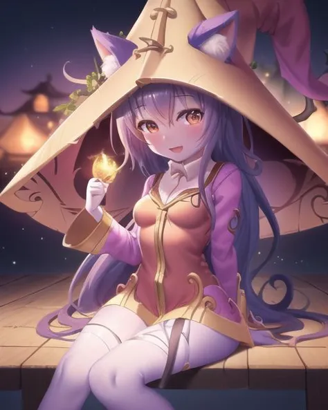 sitting at a table,  <lora:luluFromLeagueOf_luluV1:1>, lulu \(league of legends\), lulu, hat, (extremely detailed CG unity 8k wa...