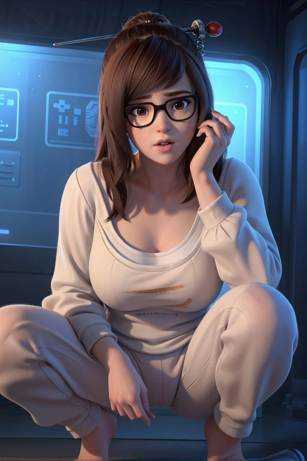 realistic, realism, photorealism, photo-realistic, high contrast, (photorealistic:1.4), 8k high definition detailed realistic, (best quality, masterpiece:1.2), NSFW,  photon mapping, radiosity, physically-based rendering, best quality, highly detailed,1girl, pat pussy, cameltoe, owmei, pajamas, squatting, spread legs, looks at the viwer, touching her glass,