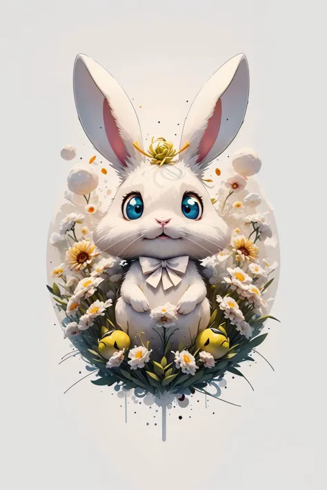 masterpiece, best quality, (rabbit) bunny, large eyes, (cartoon), splashing, abstract, psychedelic, (neon:0.8), extremely detail...