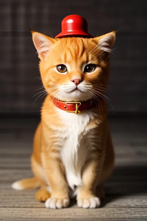 there is a cat with a red hat on its head