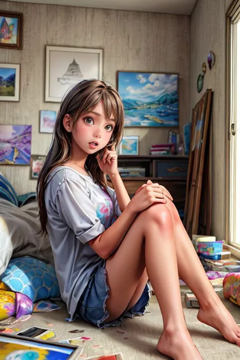 <lora:hairdetailer:0.1> <lora:add_detail:0.5> <lora:copax_charm_eu:0.0> (1girl,3d,photorealistic, masterpiece, best quality)
face surprised, portrait view, sitting  in a teenage girl room,decorations, paintings, (Clutter-Home:1.0)
  <lora:SaraLove_v1.1:0.2> <lora:Clutter-Home:1.0>