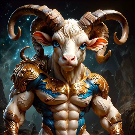 araffe with a goat head and a gold body and armor