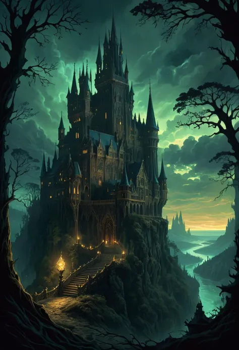dreamscape Explore the mysterious world of a corrupted and foreboding European castle perched precariously atop a dense, superna...