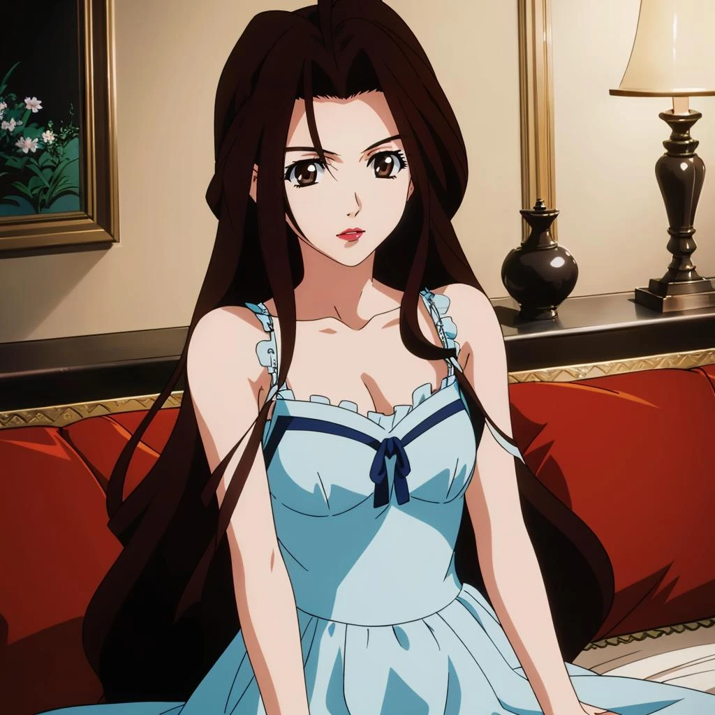 masterpiece,high quality,solo,
KyokoAoi,1woman,
long hair,brown hair,brown eyes,lipstick,
dress,