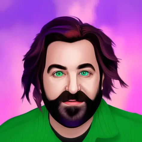 dskyart1, digital art, illustration, incredible masterpiece,a drawing of a man with a green hair and beard and a beardcut on his...