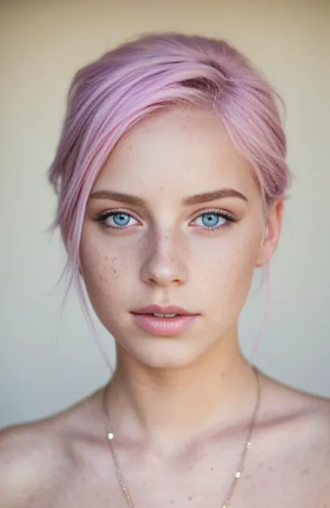 photo of Beau age 18 girl, cheveux pastels, taches de rousseur sexy, Beau, Fermer, jeune, Reflex numérique, 8k, 4k, ultraRéaliste, Réaliste, peau naturelle, peau texturée