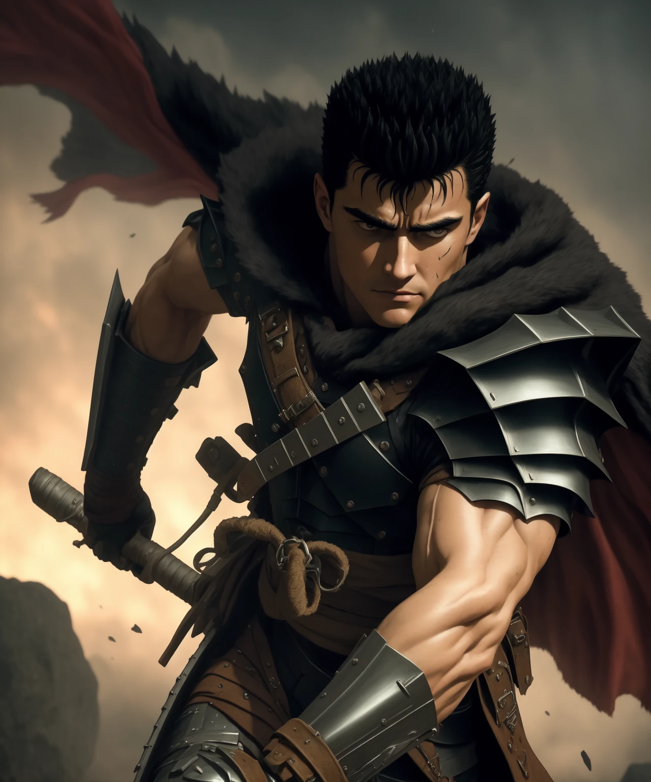 guts \(berserk\), manly, scar, dynamic angle, from above - SeaArt AI