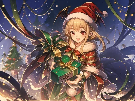 anime girl with a christmas present in her hand