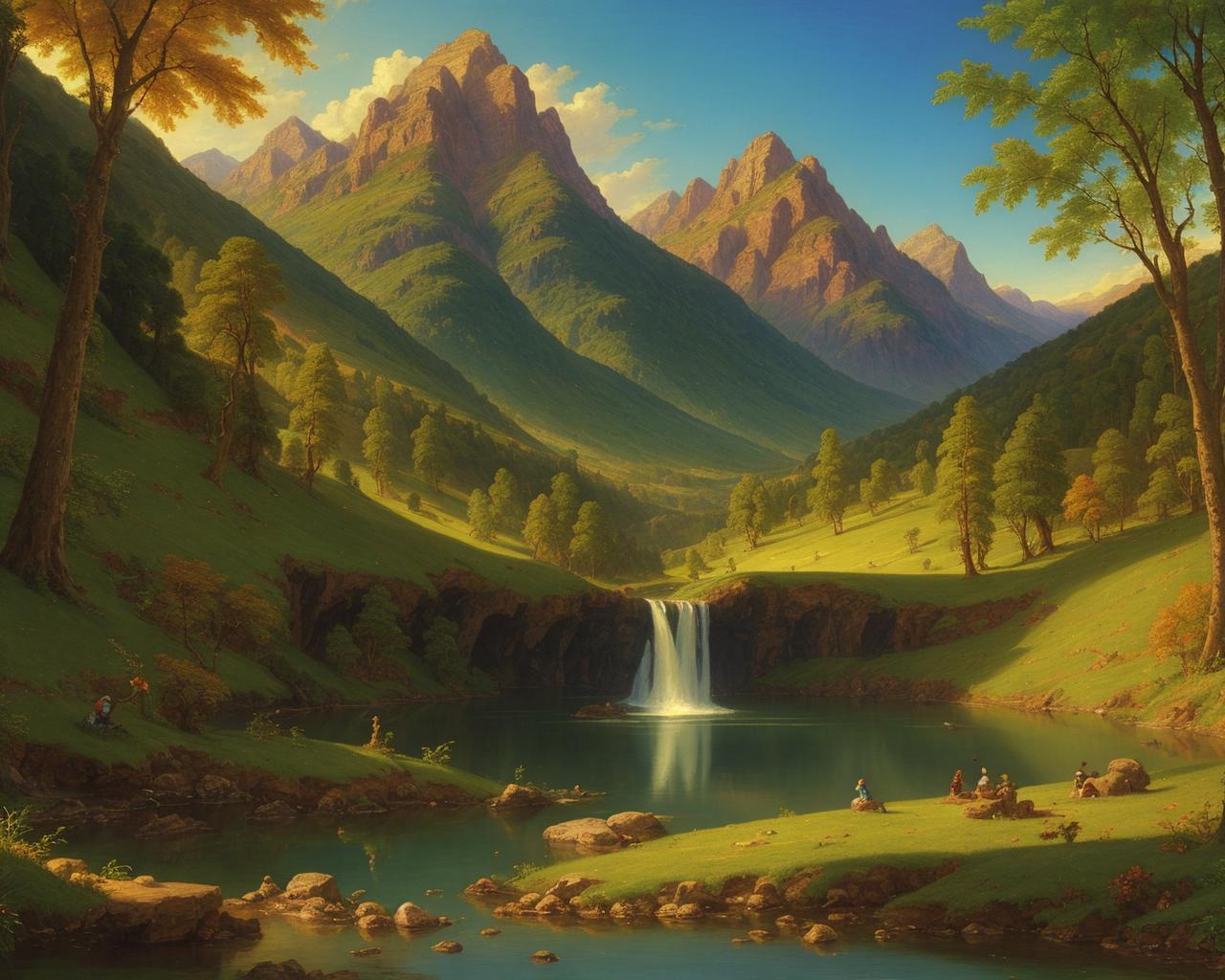 SALE人気セールモーリス・アラン（Morris Allan）「森のある川風景」　額装２０号大　達意の精密な描写が冴える、表現力豊かな、名出来の泰西名画です 自然、風景画