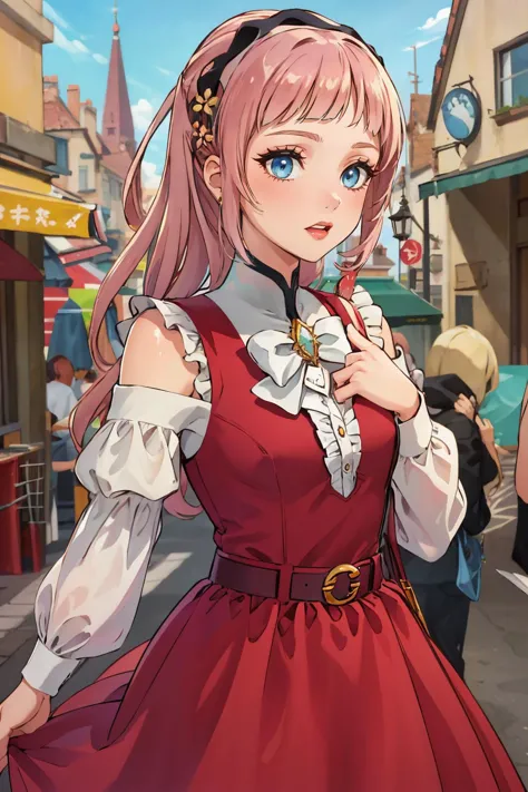 Highly detailed, High Quality, Masterpiece, beautiful, 1girl, solo, feliciarnd, <lora:Char_FireEmblem_Felicia:0.9>, edgEV, wearing edgEV_vintage dress, <lora:Outfit_EuropeanVintage:0.8>, dress