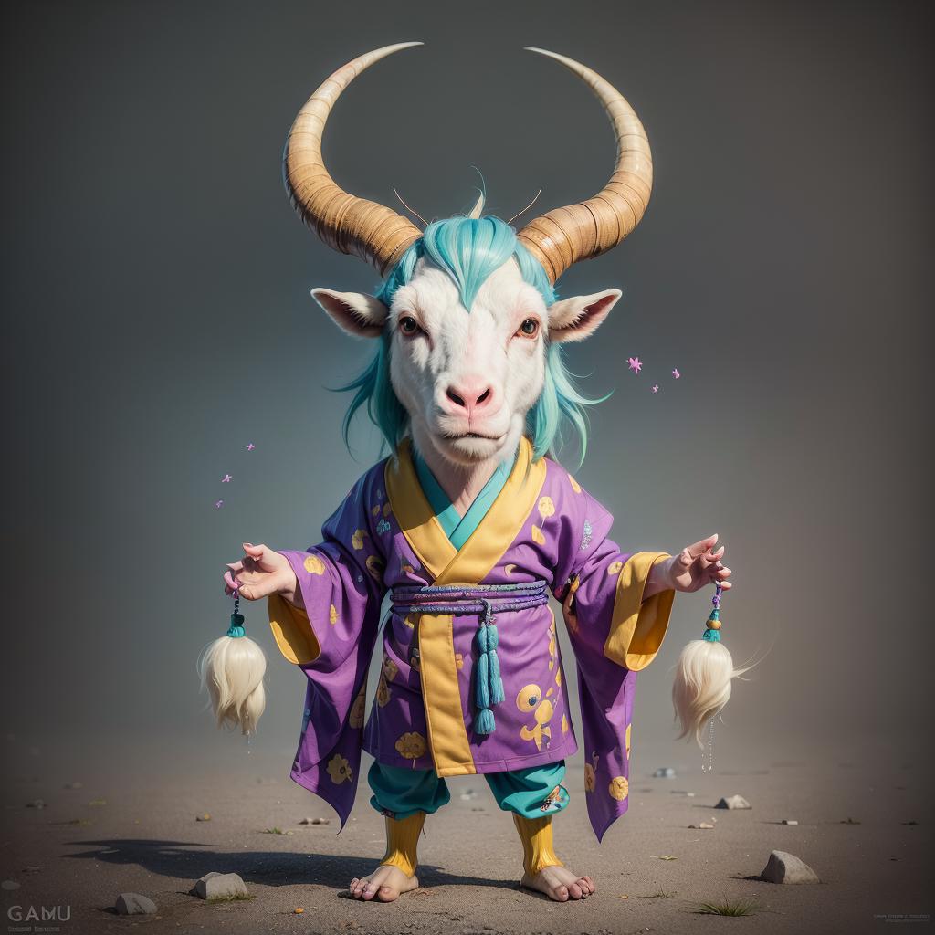 Araffe dressed in a purple and blue outfit with horns - SeaArt AI