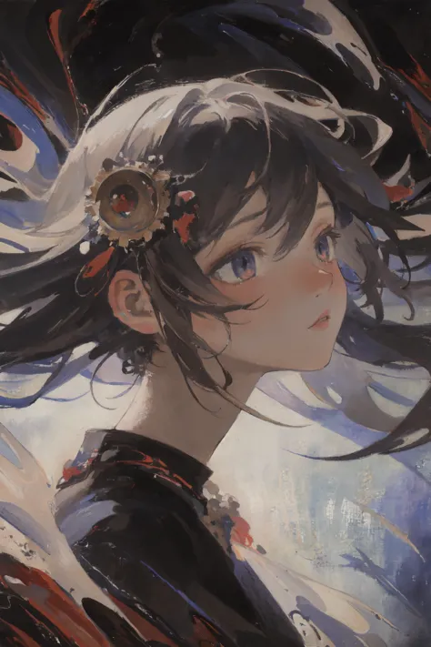 anime girl with black hair and a flower in her hair