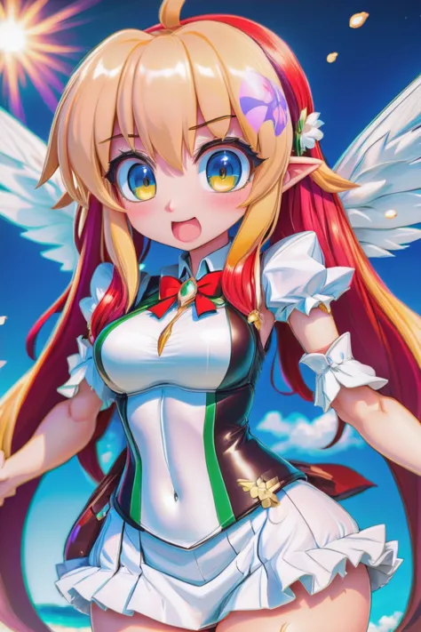 a anime girl with long hair and angel wings in a dress