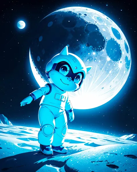 space ranger,patrooling moon,landing zone,mooncore,alienation, cute, adorable, bright color, monochrome,cheerful, highly detailed,glow, chi, chistyle, style, <lora:chiistyle:0.5>,