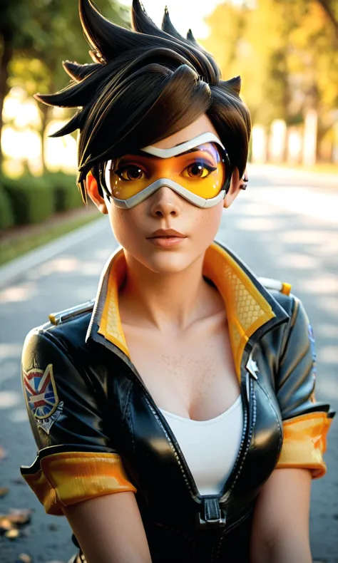 score_9, score_8_up, score_7_up, BREAK, zy_tracer, 1girl, short hair, brown hair, brown eyes, bangs, portrait, realistic, photo, real hair, detailed skin, park, sunny, highly detailed, detailed skin, depth of field, film grain, <lora:zy_Tracer_PonyRealism_v1:0.7>