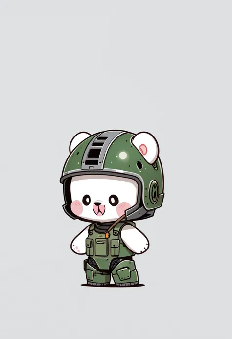 a close up of a cartoon bear wearing a helmet and holding a gun