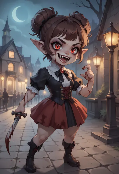 a cartoon girl dressed as a vampire with a knife in her hand