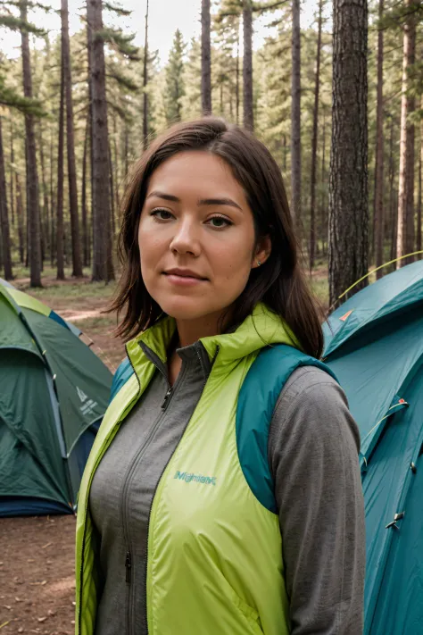 RAW photo of megboone,Vest at Outdoor Camping, (high detailed skin:1.2), 8k uhd, dslr, soft lighting, high quality, film grain, ...