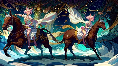 (worldoflace:1.3), 1girl, magical girl, (riding horse:1.1), (forest:1.2), (best quality, masterpiece:1.5), detailed  <lora:World...