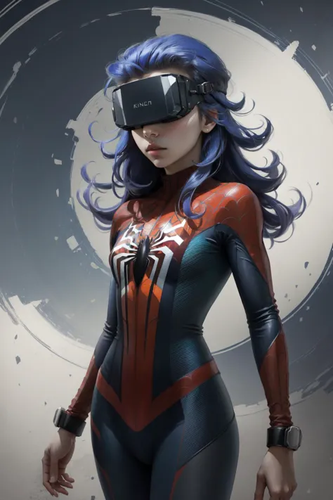 a woman in a spider - man suit with a virtual headset