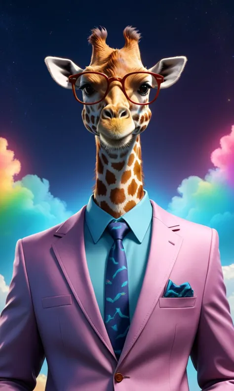 gta-style artwork <lora:animal p ffusion v2-ep2.4:1> brightly colored giraffe standing in front of a starr sky, trend on behance...