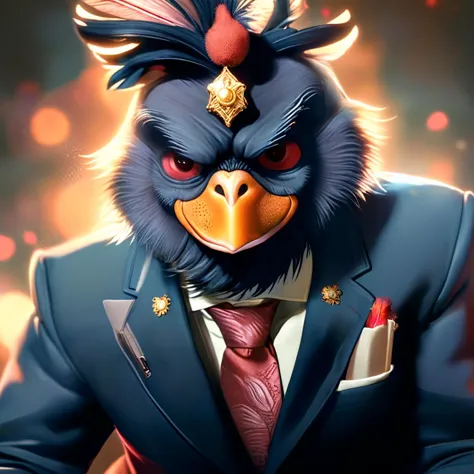 cinematic film still <lora:AnimAl P FFusion (TX Encoder):1.5>araffe in a suit smoking a cigarette with a red tie, epic legends game icon, game icon stylized, anthropomorphic bird, illustration of an angry rooster, epic exquisite character art, feather suit, hotline miami, pulp character portrait, from hotline miami, the bird is wearing a bowtie, lawyer suit, epic game portrait, character icon, phoenix wright <lora:3v1:1> <lora:Cyber BunnY Warfare FFusion:1> . shallow depth of field, vignette, highly detailed, high budget, bokeh, cinemascope, moody, epic, gorgeous, film grain, grainy