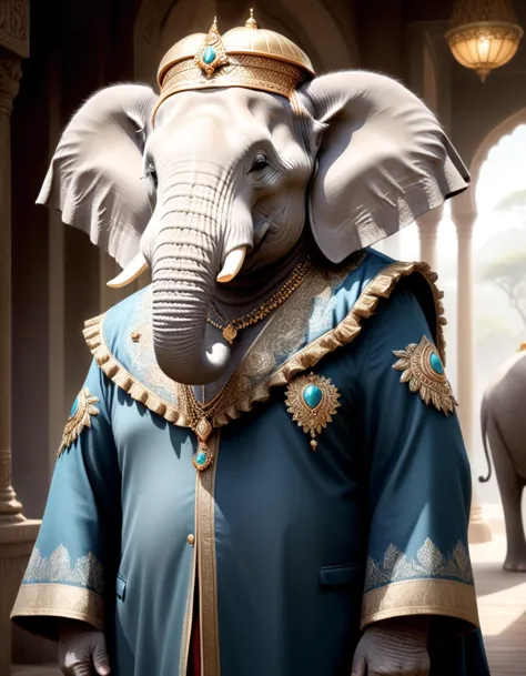 concept art <lora:AnimAl P FFusion v2-ep2.4:1> Elephant dressed with a costume . digital artwork, illustrative, painterly, matte painting, highly detailed