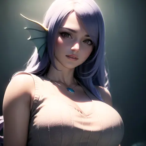 (realistic:1.5), photorealistic, (octane render1.3), hyperrealistic, best quality,
full body, 1 1girl, pov,profile, portrait, 
(fish girl1.3),
(white|head fins:1.3), shiny skin, 
fishtail,
absurdly long hair, gradient hair with purple hair on top and blue ...