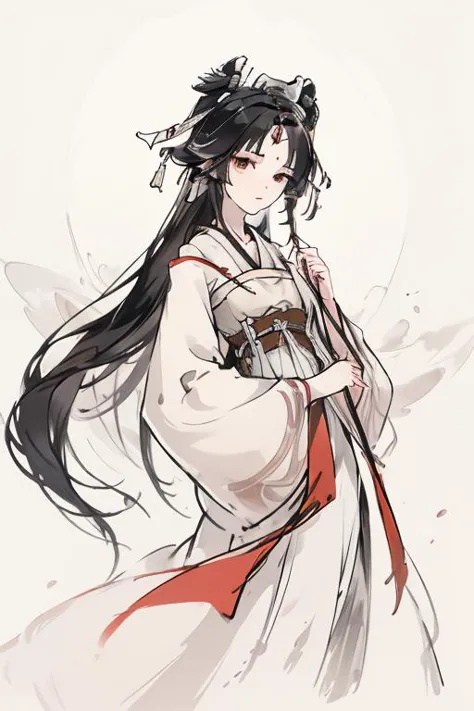 a drawing of a woman in a white dress with long hair