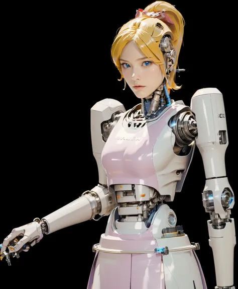 The robotic girl, with her porcelain skin and ravishing beauty, eagerly aims her ray gun as voltage and energy surge through her...