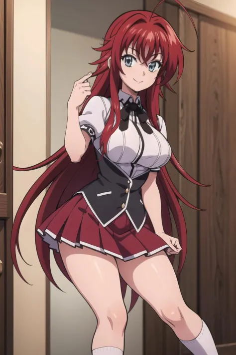 (((picture perfect))), (absurdres), 1girl, solo, <lora:rias-dxd:0.8>, rias gremory, school uniform, red skirt, looking at viewer...
