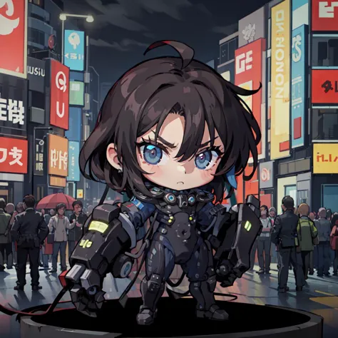 anime character with a gun in a city street