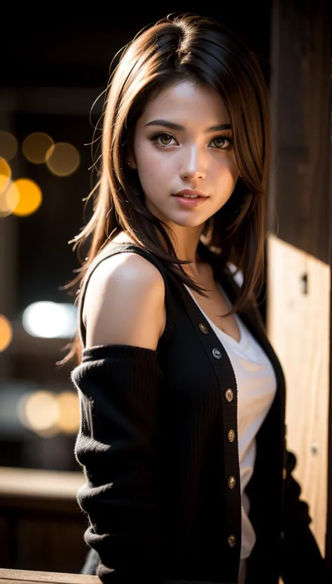 a close up of a woman posing for a picture in a black jacket