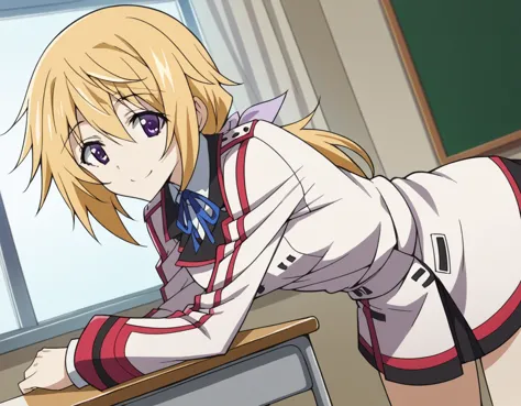 anime image of a girl leaning over a desk with a laptop