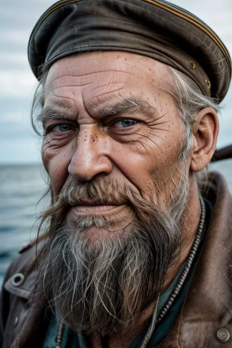 a grungy old sea captain, with wrinkly face, high detail high definition photograph or immense resolution and intricate captures, dodge and burn style professional photo grading, sharpened, skin detail texture with small clean pores and material surface properties <lora:SD_Dices_Mega_Detail_v1:0.85>