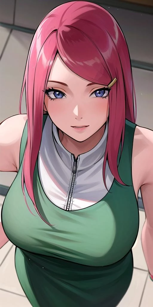 uzumaki_kushina, large_breasts, standing, solo, kushina_green_dress, masterpiece, best quality, detailed face, detailed eyes, highres,