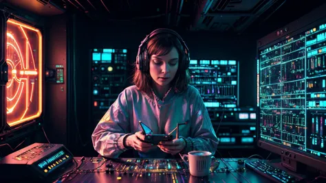 (in focus) woman at  pristinely lit hands manipulating ethereal transparent retro computer displays, color graded like the film "Interstellar", warm-glow basement studio vibes,pinkpunk-1000 ,style-psycho ,<lora:CircuitBoardAI:0.35> CircuitBoardAI ,jp-Gingerv1-275, subsurface scattering, ultra hd, 4k, high def, Photorealistic, Hyperrealistic, Hyper detailed, analog style, soft lighting, realistic, heavy shadow, masterpiece, best quality, ultra realistic, 8k, golden ratio, Intricate, High Detail, film photography,