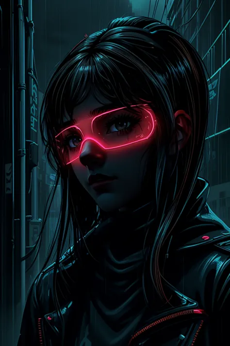 portrait of chaya, pulp cover art <lora:neg4all_bdsqlsz_V3.5:0.8> <lora:AdvancedEnhancer:0.8> <lora:LED_Glasses:0.65> cyberpunk glasses,, Neon noir, Cyberpunk, dark, rainy streets, neon signs, high contrast, low light, vibrant, highly detailed, neon lighting, (caustics:1.3), portrait photography, rainy city street with neon signs, (masterpiece, best quality, absurdres, detailed, ultra-detailed:0.8)