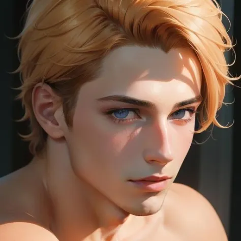 masterpiece, best quality, highres, semi-realistic, ultra-detailed, male focus, handsome and cute male, dafeng eyes, two-tone ha...