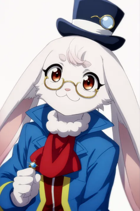 a close up of a rabbit wearing a top hat and glasses