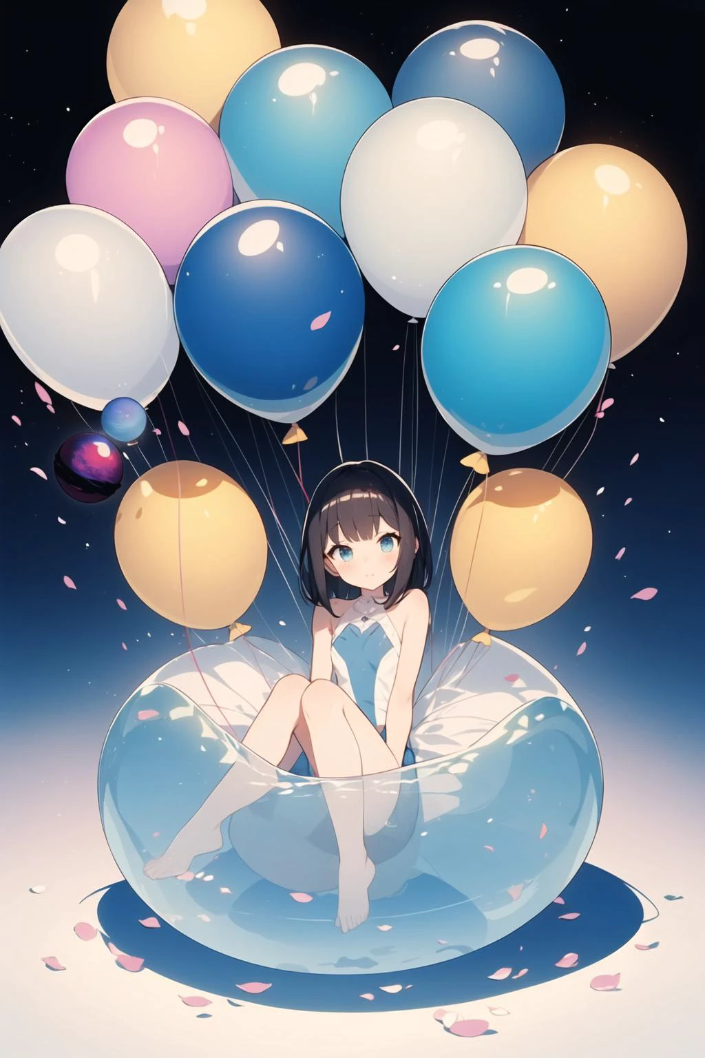 ([balloons:Small planets:0.5]:1.4), (Small_planets inside of balloons:1.4), (lots of colorful Small_planets:1.35)
(colorful planets, earth, floating petals, big balloons:1.22),
1 girl, cute face,
Full body, sitting, detailed beautiful eyes, bare legs, costume combination, Goddess, perfect body, [nsfw:0.88]
(sitting on ice_planet:1.22)
(lots of [floting blue Butterflies:floting ice:0.4]:1.22)
(detailed light), (an extremely delicate and beautiful), volume light, best shadow,cinematic lighting, Depth of field, dynamic angle, Oily skin,