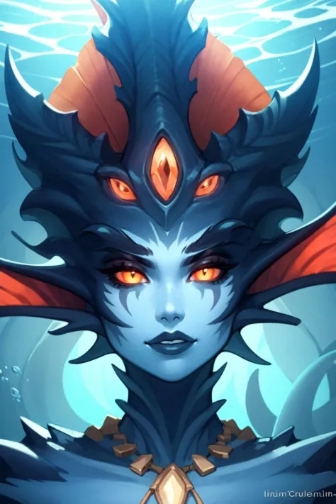 (high quality, detailed),
1girl, perfect face,
Naga Azshara, colored skin, grey skin, multiple eyes, orange eyes, tentacle hair,...