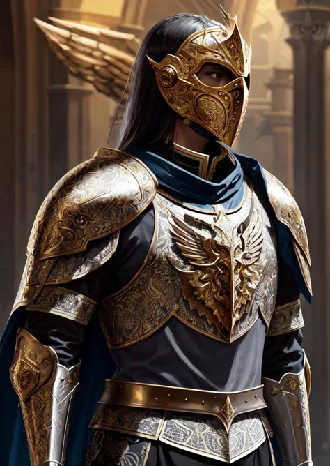 a close up of a person in a armor and helmet