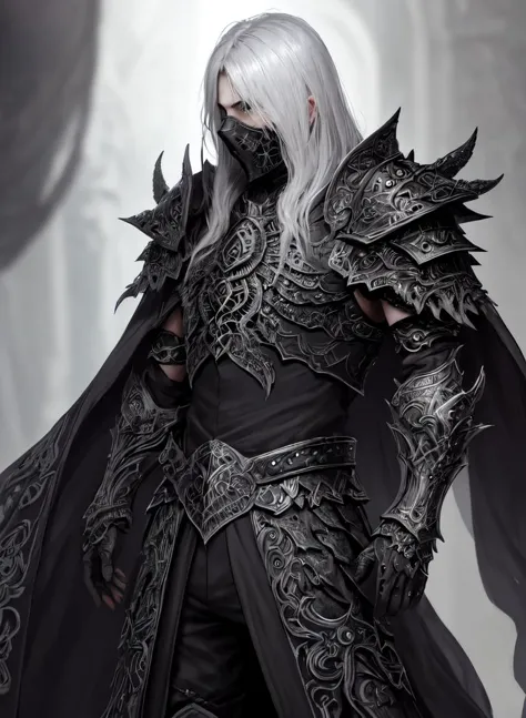 a man in a black outfit and a white hair with a sword