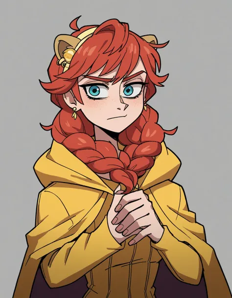 a cartoon image of a woman with red hair and a yellow cape