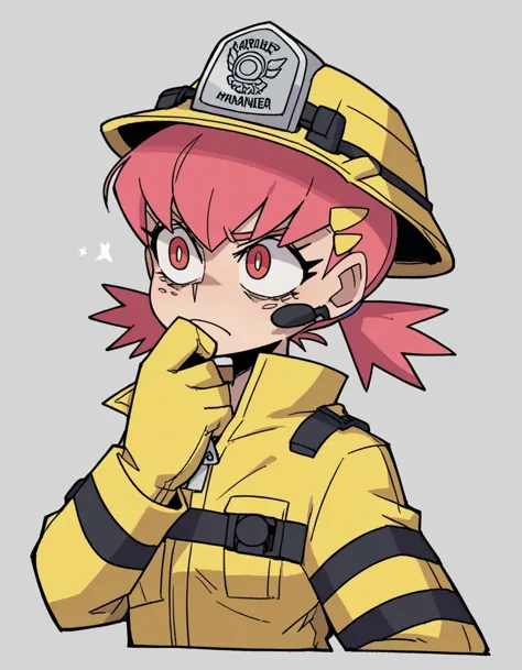 a cartoon fireman with a hat and a fire hose