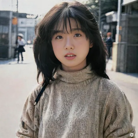 1girl,  upper body, old street, sweater, akinanakamori,  <lora:akinanakamori:1>