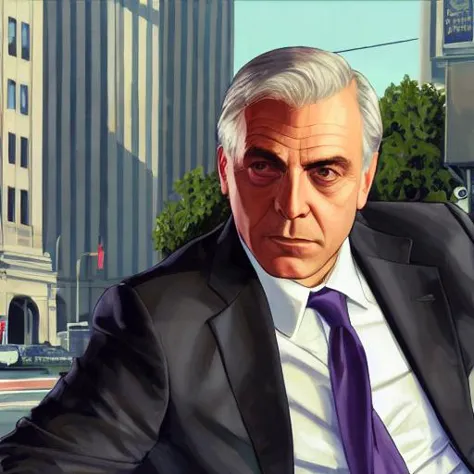 gtav style, man,A middle aged, black necktie, blurry, blurry background, blurry foreground, closed mouth, collared shirt, depth ...