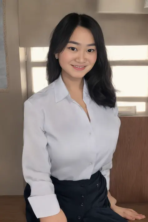 25 years old woman, milf, ((at classroom)), ((school uniform)), RAW photo, (photorealistic:1.37, realistic), highly detailed CG unified 8K wallpapers, 1girl, ((thick body:1.1)), (large breasts:1.2) , looking at viewer, (((straight from front))), (HQ skin:1...
