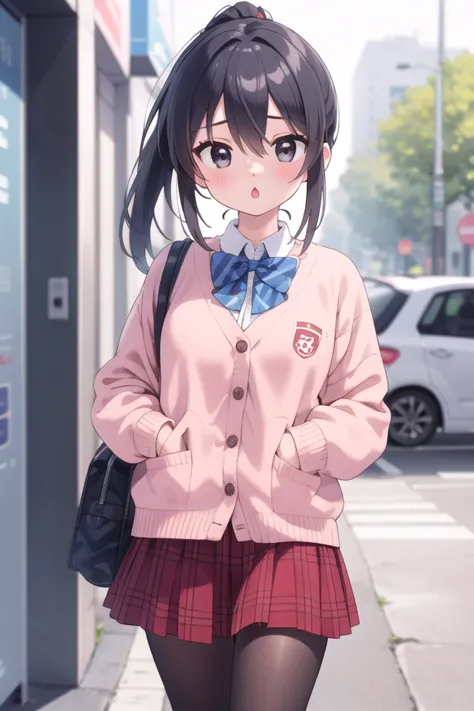 anime girl in school uniform walking down the street